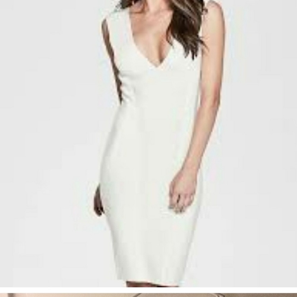 NWT Marciano Bridget Bandage Dress in Macadamia plunge v-neck back zip medium